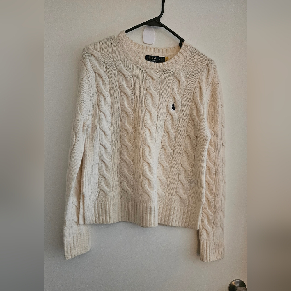 Polo Ralph Lauren Cream Medium Ladies Cashmere/Wool cable knit Sweater $248